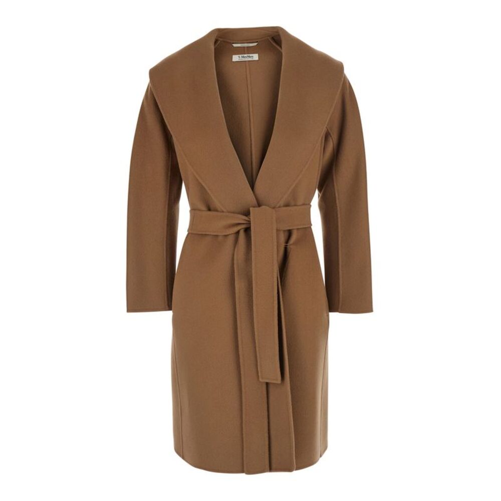 'S Maxmara Women 'Messi' Beige Coat With Front Belt Closure In Wool For Women